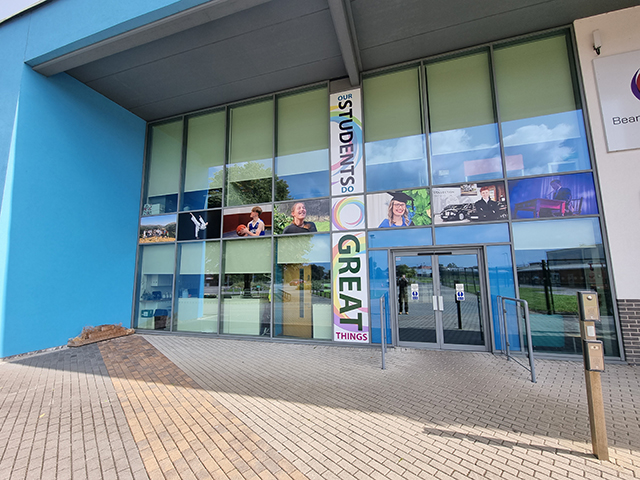 Photo showing window graphics