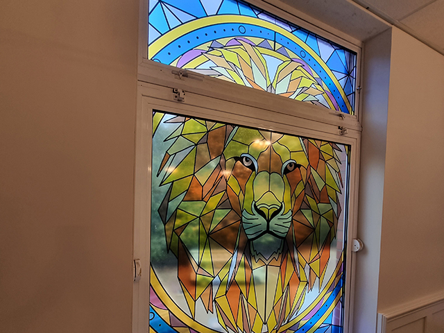 Photo showing window graphics